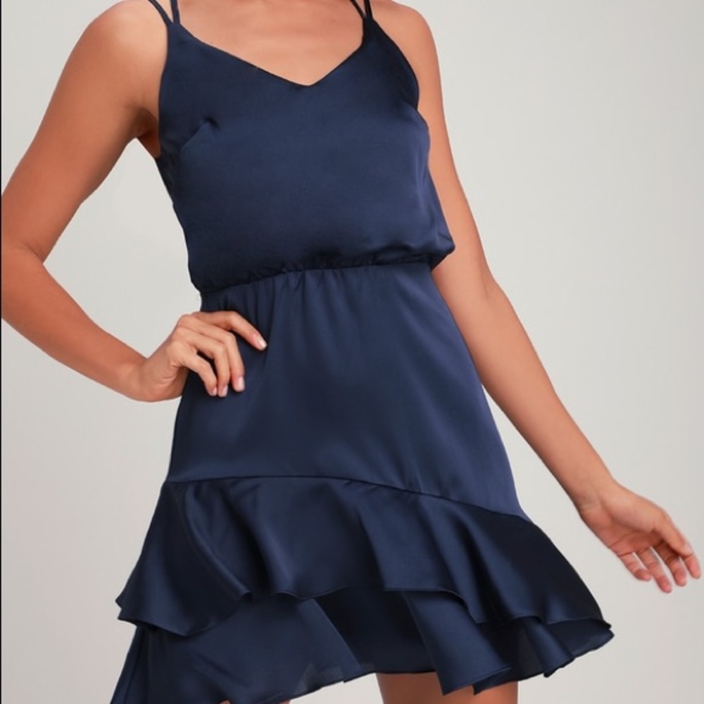 On the floor Lulus’ navy blues dress
